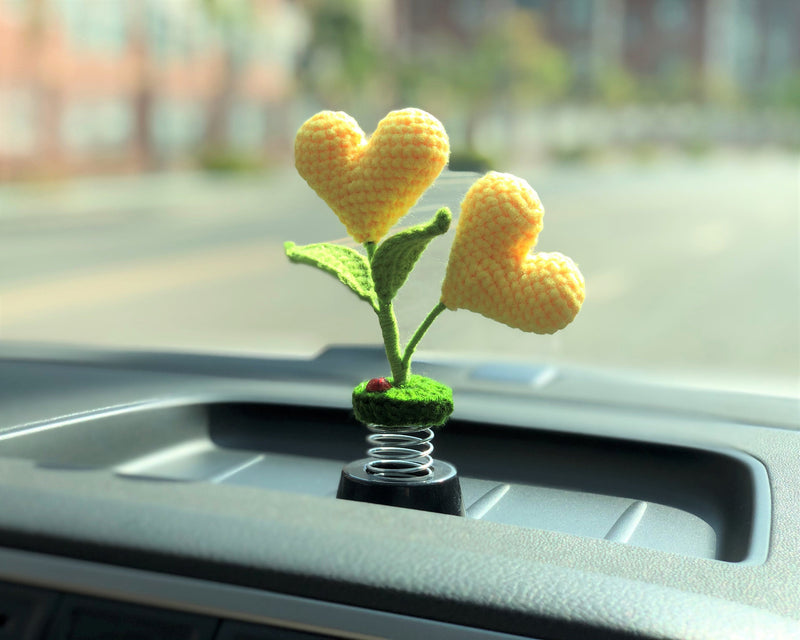 Crochet Car Dashboard Decor- Heart-shaped Flowers