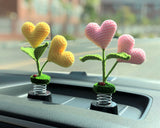 Crochet Car Dashboard Decor- Heart-shaped Flowers