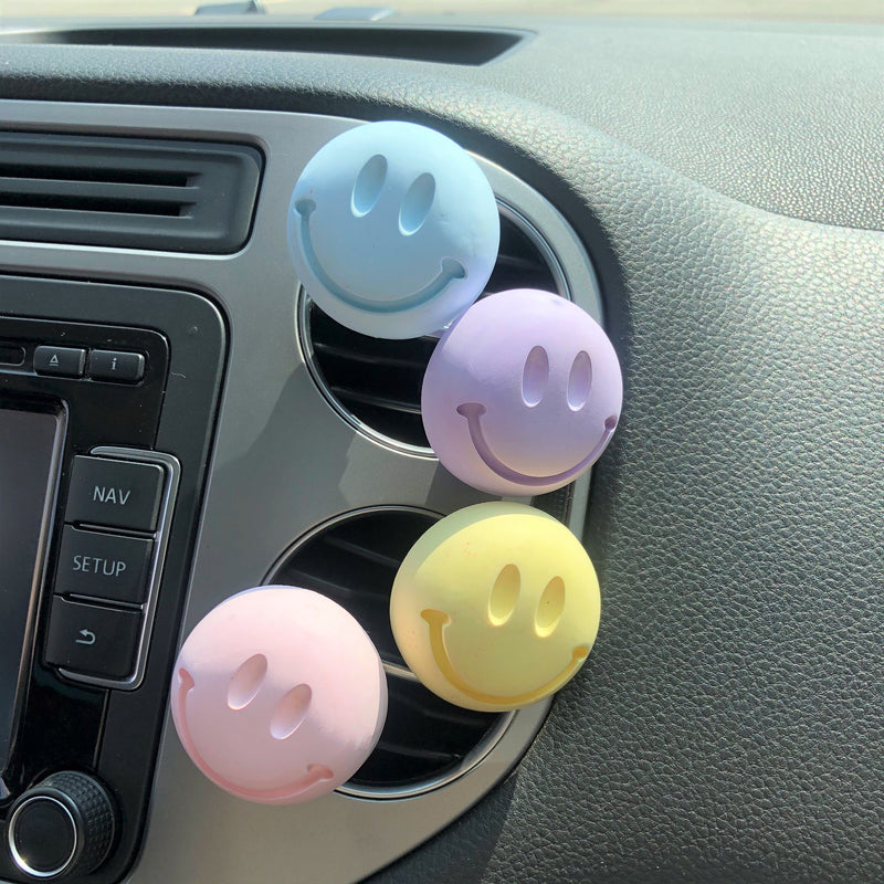 2Pcs Smiley Face Car Vent Clips- Pastel Colors