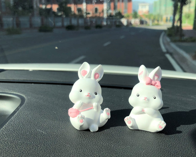 Set of 2 Cute Bunny Car Dashboard Decor, Kawaii Pink Bunnies Car Air Freshener, Car Accessories for Women, Plaster  Car Charm