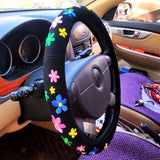 Steering Wheel Cover with Grip, Cute Embroidered Patch Steering Wheel Cover, Generic Steering Wheel Cover Boho, Car Accessories for Women