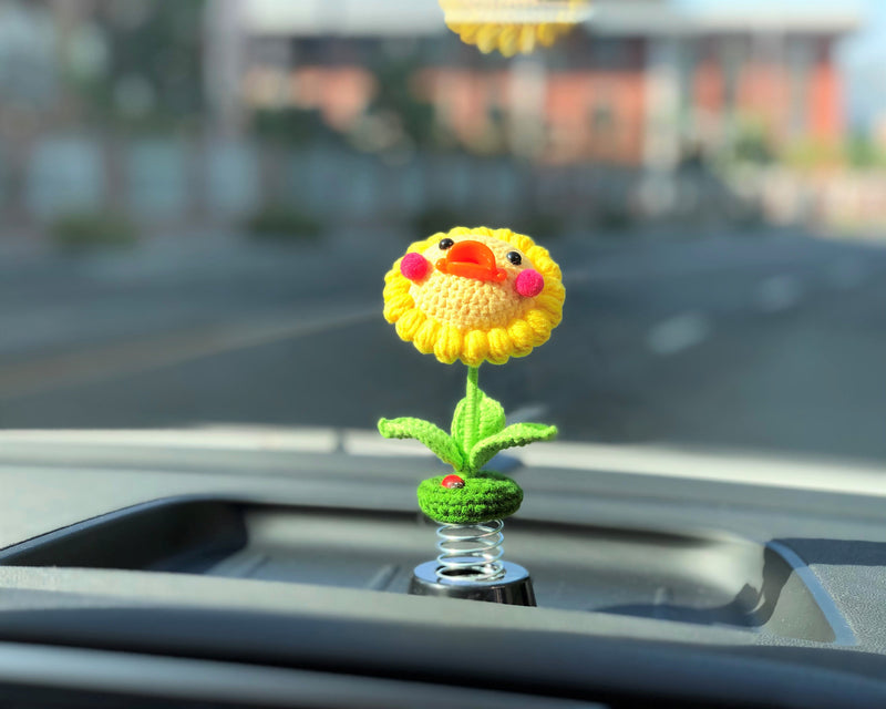 Crochet Ducklings Car Dashboard Decor, Cute Car Accessories for Women, Kawaii Car Air Freshener, Sunflower Car Accessories for Teens