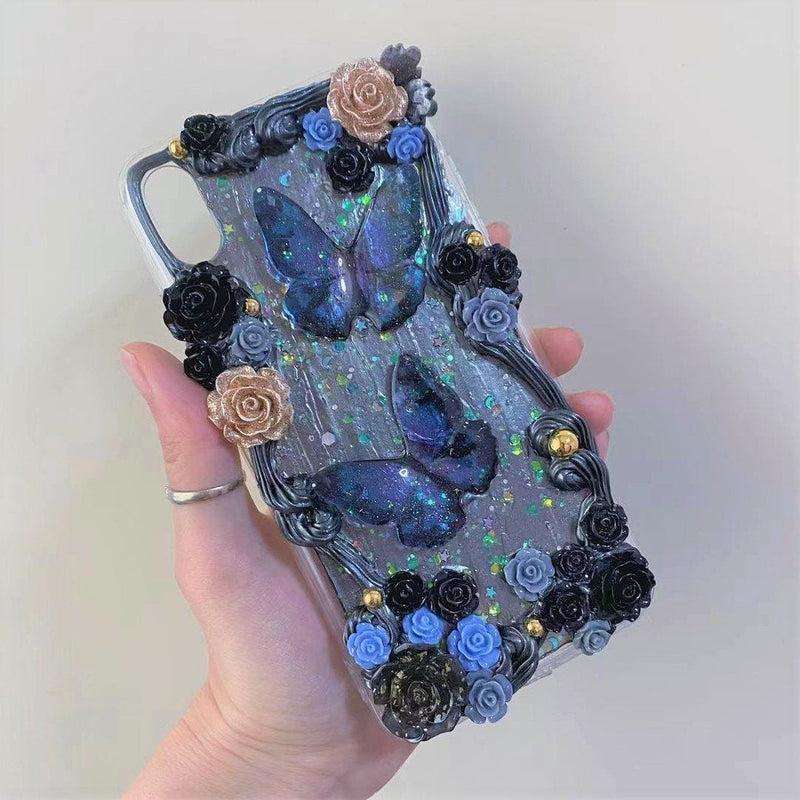 Decoden Phone Case, Vintage iPhone Case, 3D Butterfly/Rose Phone Case, Glitter Phone Case for iPhone X/11/XR/12 Pro Max, OnePlus, Galaxy