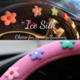 Fleece/Ice Silk Steering Wheel Cover, Cute Flowers Steering Wheel Cover with Grip, Steering Wheel Cover Boho, Car Accessories for Women