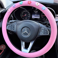 Fleece/Ice Silk Steering Wheel Cover- Daisy