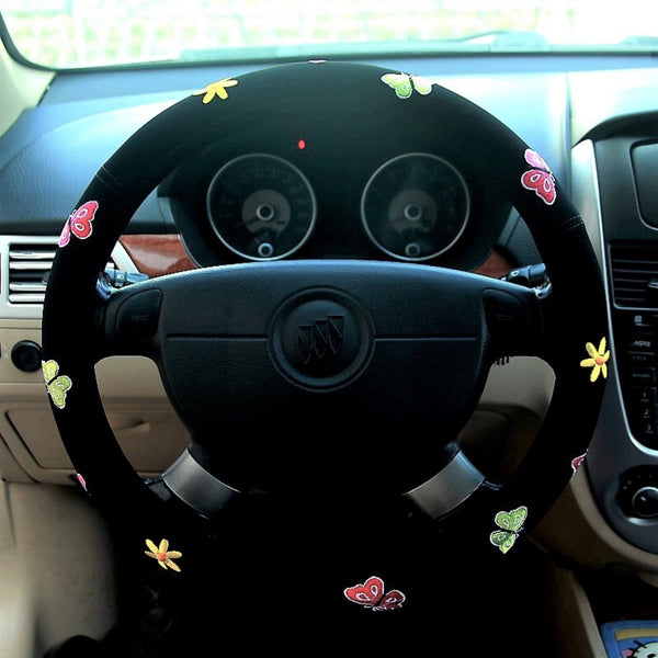 Steering Wheel Cover, Cute Butterfly/Ladybug Patch Steering Wheel Cover, Generic Steering Wheel Cover with Grip, Car Accessories for Women