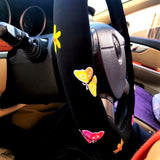 Steering Wheel Cover, Cute Butterfly/Ladybug Patch Steering Wheel Cover, Generic Steering Wheel Cover with Grip, Car Accessories for Women