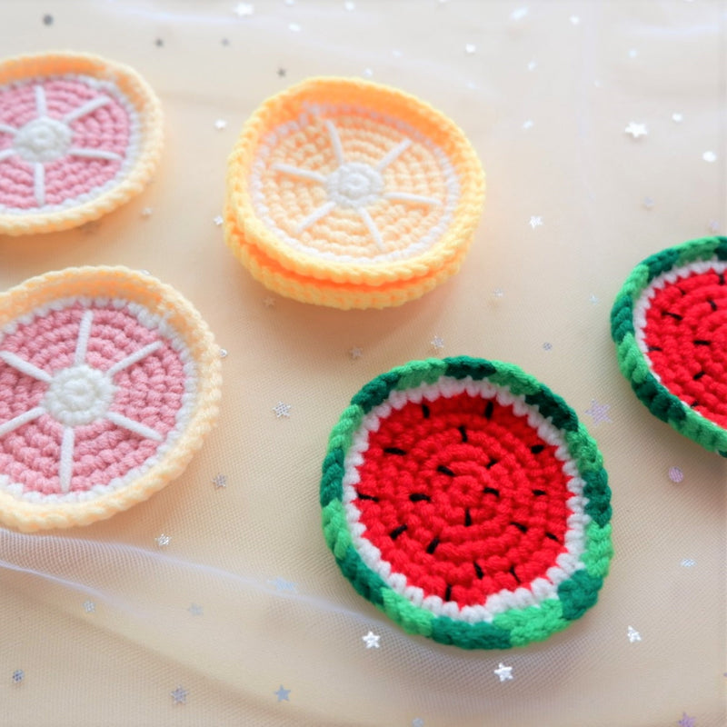 Crochet Car Coasters, Set of 2, Fruits Car Coasters, Car Accessories For Women, 2.5'' Car Coasters, Lemon/Grapefruit/Watermelon Car Coasters