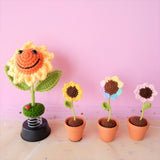 2Pcs Mini Sunflower Car Accessories, Crochet Rainbow/Yellow/Pink Sunflower Car Dashboard Decor, Cute Mini Car Accessories for Women Boho