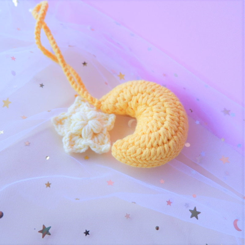 Crochet Crescent Moon Car Hanging Accessories, Cute Moon and Star Car Mirror Hanging Charm, Car Interior Decor, Romantic Gift for Her