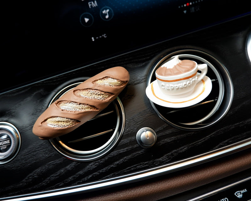 2Pcs Car Air Freshener Vent Clips, Funny Baguette/Cappuccino Car Vent Clips, Cute Car Accessories for Women, Breakfast Theme Car Decor