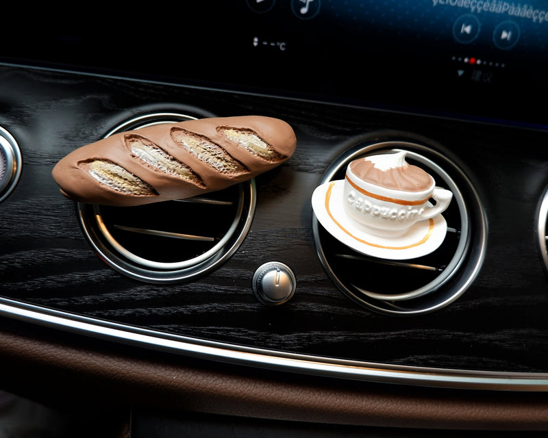 2Pcs Car Air Freshener Vent Clips, Funny Baguette/Cappuccino Car Vent Clips, Cute Car Accessories for Women, Breakfast Theme Car Decor