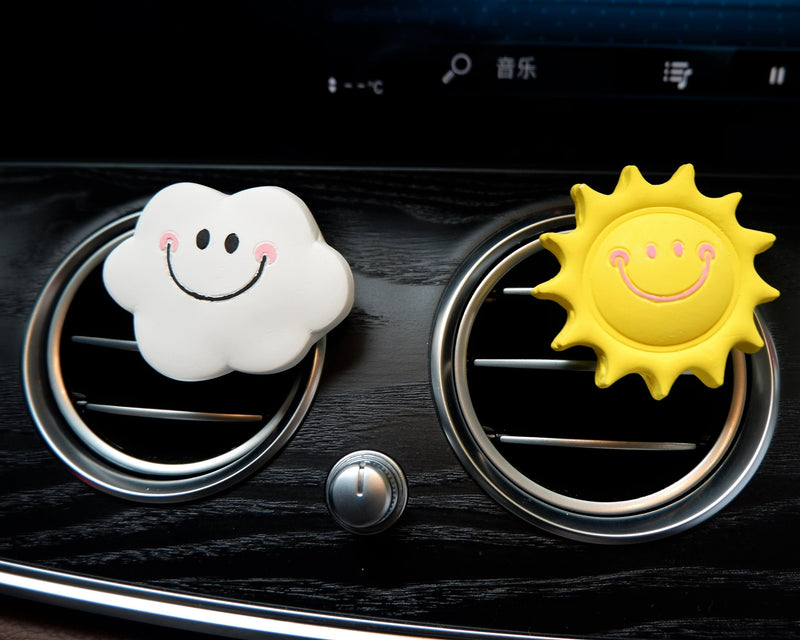 3Pcs Car Vent Clips Air Freshener, Smiley Cloud/Sun/Rainbow Car Accessories for Women, Cute Car Air Freshener, Smiley Car Mask Hanger