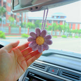 2Pcs Crochet Daisy Car Hanging Accessories, Cute Rainbow Daisy Car Mirror Hanging Accessory for Women, Car Interior Decor Boho, Gift for Her