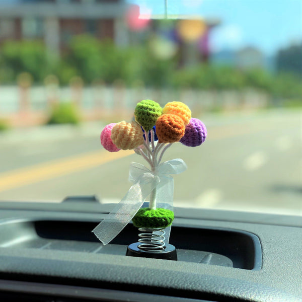 Cute Car Dashboard Decoration, Crochet Rainbow Balloons Car Accessories for Women, Car Air Freshener, Kawaii Car Interior Decor, Desk Decor