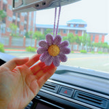 2Pcs Crochet Daisy Car Hanging Accessories, Cute Rainbow Daisy Car Mirror Hanging Accessory for Women, Car Interior Decor Boho, Gift for Her