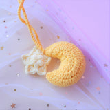 Crochet Crescent Moon Car Hanging Accessories, Cute Moon and Star Car Mirror Hanging Charm, Car Interior Decor, Romantic Gift for Her