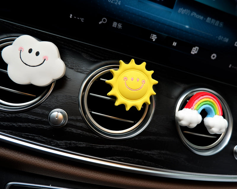 3Pcs Car Vent Clips Air Freshener, Smiley Cloud/Sun/Rainbow Car Accessories for Women, Cute Car Air Freshener, Smiley Car Mask Hanger