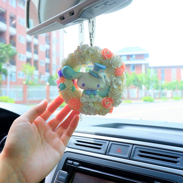 Car Rear View Mirror Accessories, Decoden Cinnamoroll/My Melody Car Mirror Hanging Accessories, Wreath Car Mirror Charm for Women/Teen