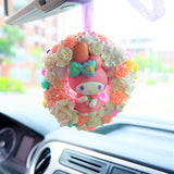 Car Rear View Mirror Accessories, Decoden Cinnamoroll/My Melody Car Mirror Hanging Accessories, Wreath Car Mirror Charm for Women/Teen