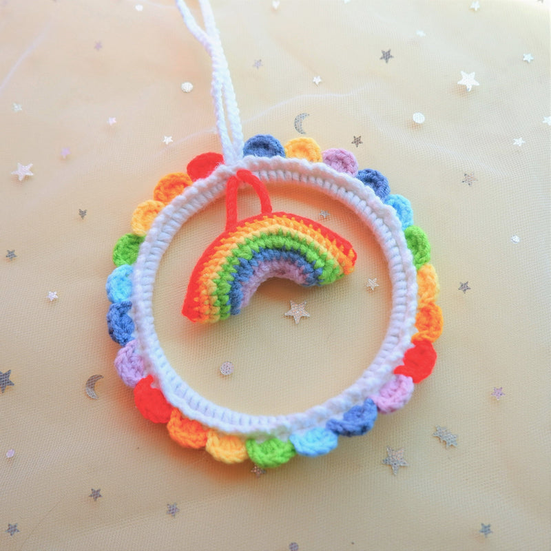 Crochet Rainbow Car Hanging Accessories, Cute Car Wreath Mirror Hanging Accessory for Women, Car Interior Decor Boho, Gift for Her