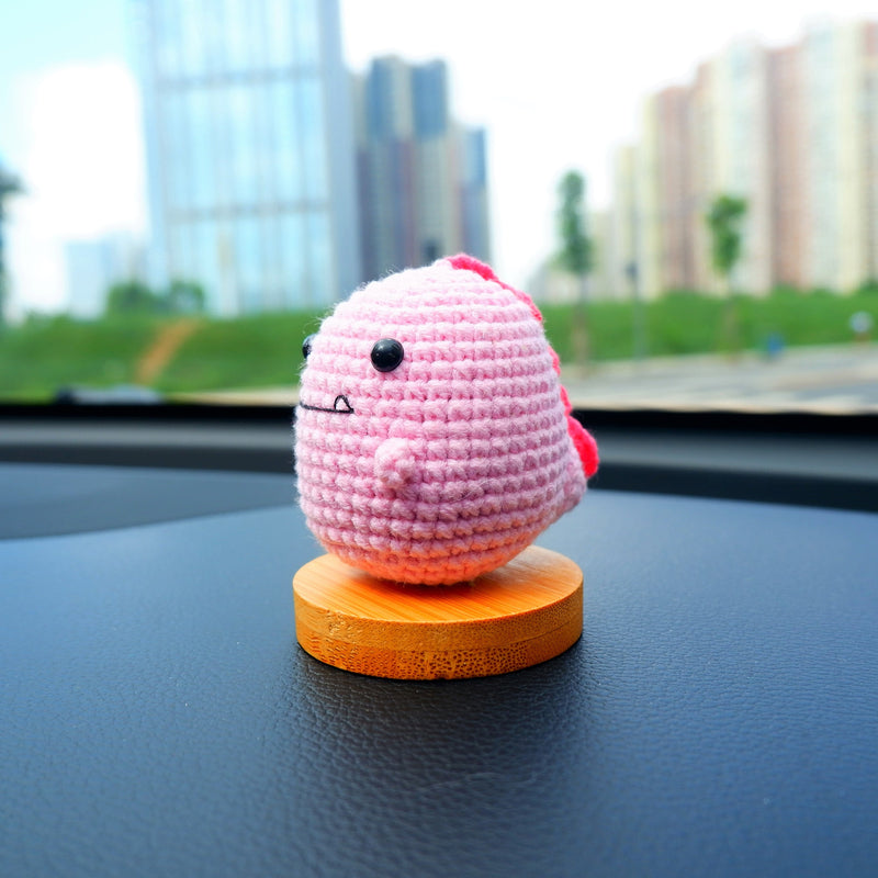 Kawaii Car Dashboard Decor, Crochet Pink Dinosaur Car Accessories, Cute Car Interior Decor, Cute Dinosaur Car Accessories for Teens/Women