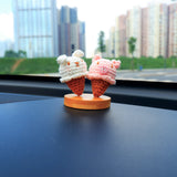 Kawaii Ice Cream Car Dashboard Decor, Crochet Bunny/Piggy Car Accessories, Cute Car Accessories for Teens/Women, Car Interior Decor