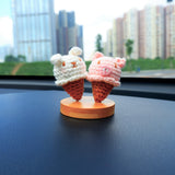 Kawaii Ice Cream Car Dashboard Decor, Crochet Bunny/Piggy Car Accessories, Cute Car Accessories for Teens/Women, Car Interior Decor