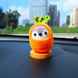 Cute Car Dashboard Decor, Crochet Penguin Car Accessories for Teens/Women, Fluffy Lemon/Carrot/Mushroom Penguin Car Interior Accessory