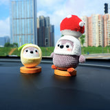 Cute Car Dashboard Decor, Crochet Penguin Car Accessories for Teens/Women, Fluffy Lemon/Carrot/Mushroom Penguin Car Interior Accessory