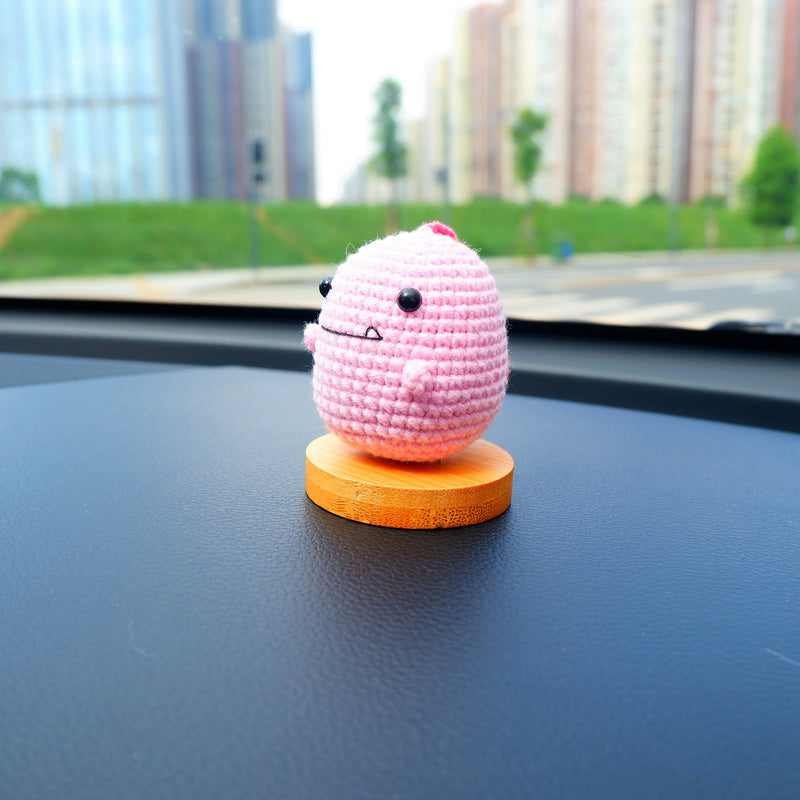 Kawaii Car Dashboard Decor, Crochet Pink Dinosaur Car Accessories, Cute Car Interior Decor, Cute Dinosaur Car Accessories for Teens/Women