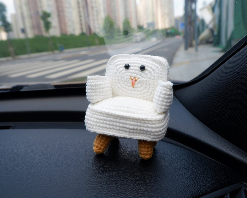 Cute Car Car Accessories for Women, Crochet Smiley Sofa Car Dashboard Decor, Kawaii Car Interior Decor, Housewarming Decoration/Office Decor