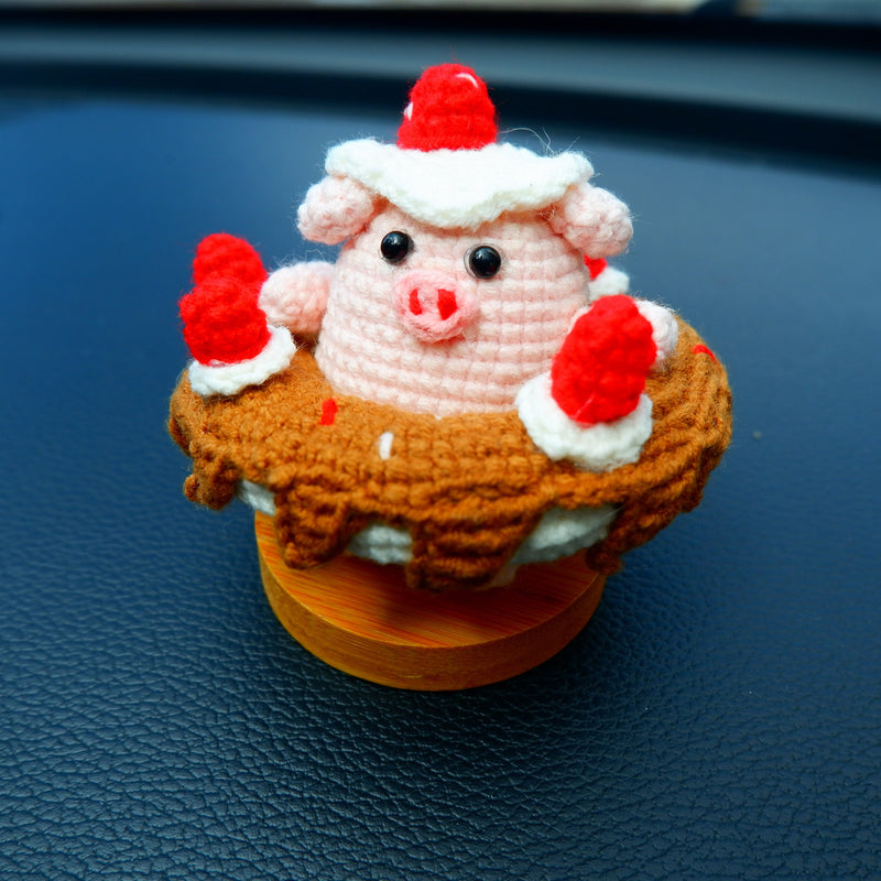 Cute Car Car Accessories for Women, Crochet Chocolate Donut Piggy Car Dashboard Decor, Kawaii Car Interior Decor, Crochet Strawberry Donuts