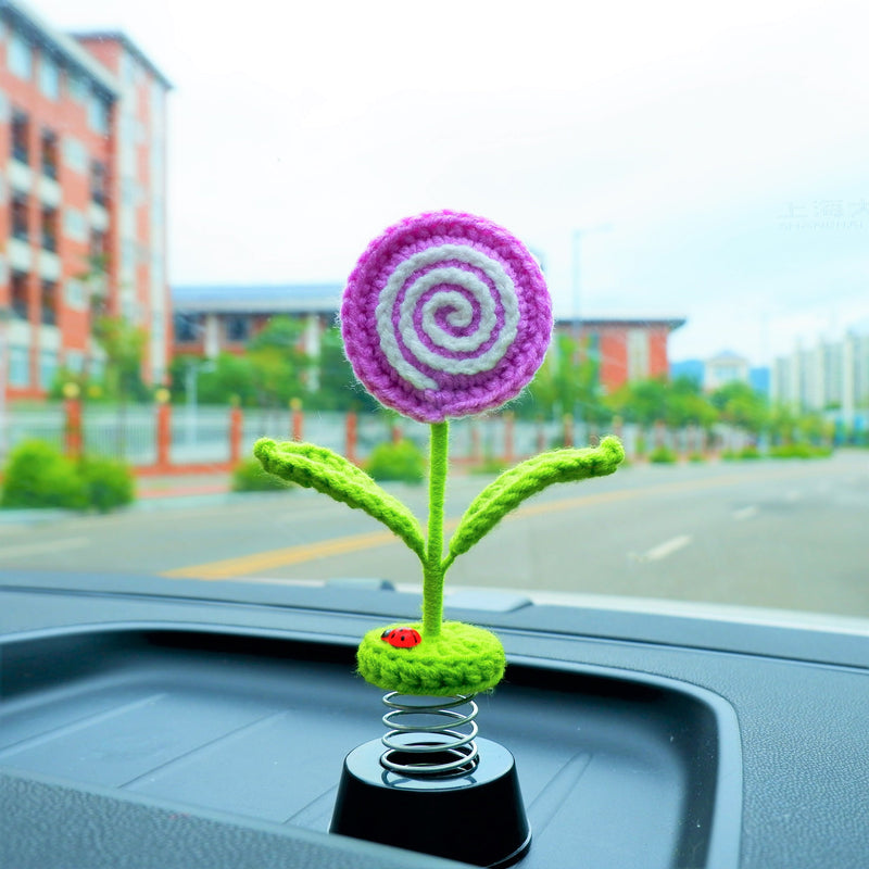 Cute Swirl Lollipop Car Dashboard Decor, Crochet Plant Car Accessories for Women, Boho Car Air Freshener, Car Plant Decor, Christmas Gifts