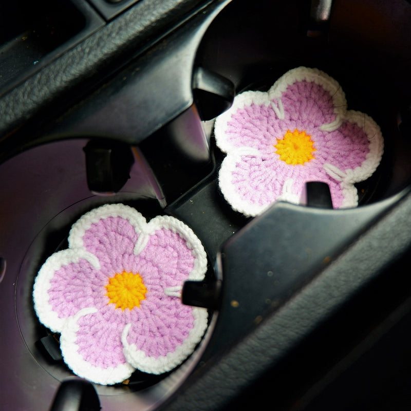 Crochet Car Coasters, Set of 2, Daisy Flower Car Coasters, Cute Car Accessories For Women, 2.75'' Car Coasters, Crochet Car Coasters