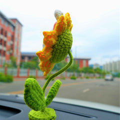 Car Dashboard Decor- Crochet Bunny Sunflower