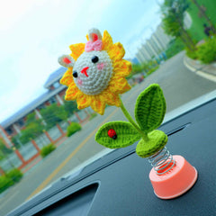 Car Dashboard Decor- Crochet Bunny Sunflower
