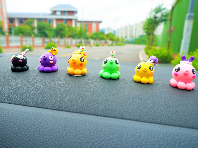 Set of 6 Octopus Car Dashboard Decor, Anime Car Accessories for Women, Kawaii Custom Car Accessory, Clay Car Interior Decor, Christmas Gift