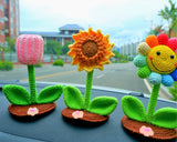 Crochet Sunflower/Tulip Car Phone Holder, Rainbow Smiley Sunflower Dashboard Decor, Boho Car Accessories for Women, Plant Car Phone Mount