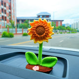 Crochet Sunflower/Tulip Car Phone Holder, Rainbow Smiley Sunflower Dashboard Decor, Boho Car Accessories for Women, Plant Car Phone Mount