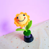 Cute Bobblehead Sunflower Car Dashboard Decor, Crochet Smiley Sunflower Car Accessories for Women, Boho Car Air Freshener, Christmas Gift