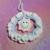 Crochet Wreath Car Accessories, Cute Peach/Smiley Sun/Sprout Mirror Hanging Accessory for Women, Car Interior Decor Boho, Gift for Her