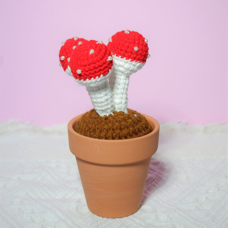 Crochet Mini Potted Plants, Mushroom Car Dashboard Decor, Kawaii Car Accessory for Women, Work from Home Gift, Office Desk Accessories