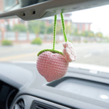 2Pcs Crochet Peach/Lemon/Pineapple Flower Car Mirror Hanging Accessories, Cute Fruit Theme Car Hanging Charm for Women, Car Interior Decor