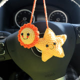 Crochet Smiley Sun & Star Car Hanging Accessories, Cute Smile Face Car Rear View Mirror Hanging Accessory for Women, Car Interior Decor Boho