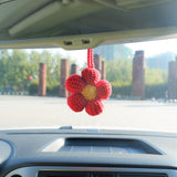 2Pcs Kawaii Waffle Flower Car Hanging Accessories, Crochet Flower Car Mirror Hanging Accessory for Women, Car Interior Decor Boho