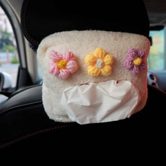 Crochet Fluffy Flower Car Tissue Box