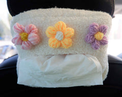 Crochet Fluffy Flower Car Tissue Box