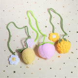 2Pcs Crochet Peach/Lemon/Pineapple Flower Car Mirror Hanging Accessories, Cute Fruit Theme Car Hanging Charm for Women, Car Interior Decor