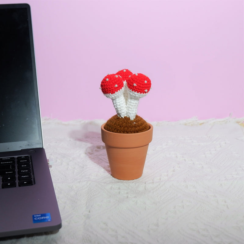 Crochet Mini Potted Plants, Mushroom Car Dashboard Decor, Kawaii Car Accessory for Women, Work from Home Gift, Office Desk Accessories